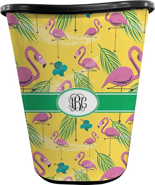 Personalized Pink Flamingo Waste Basket - Double Sided (Black)