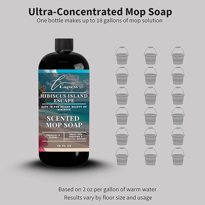 Lapew Hibiscus Island Scented Mop Soap - Luxury Floor Cleaner Concentrate for Mopping Tile Laminate Vinyl &amp Hardwood | Streak-Free Low-Foam | 36 oz