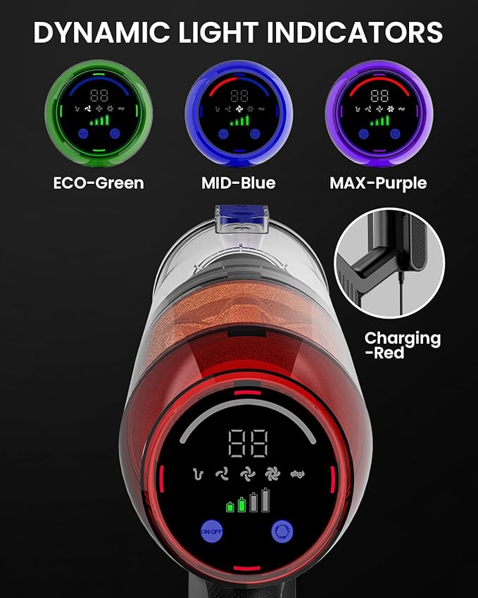 Cordless Vacuum Cleaner500W 40KPa 60Mins Vacuum Cleaners for HomePowerful Stick Vacuum With Green LightAnti-tangle Wireless Vacumm Rechargeable Vacuum for Pet Hair/Carpet/Hardwood FloorBlue
