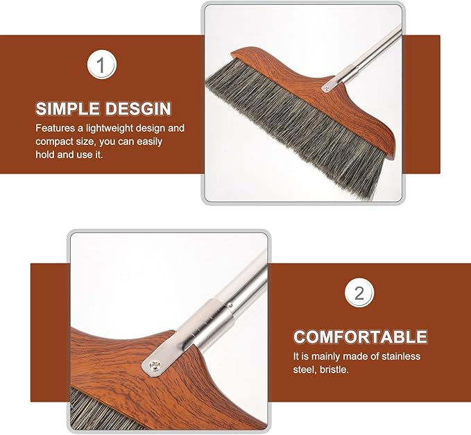 Yardwe Horse Tail Broom House Brooms for Sweeping Indoor Floor Broom Outdoor Broom Cleaning Broom Set Long Handle Cleaning Broom Garbage Wiper Household Office Horsetail Hair