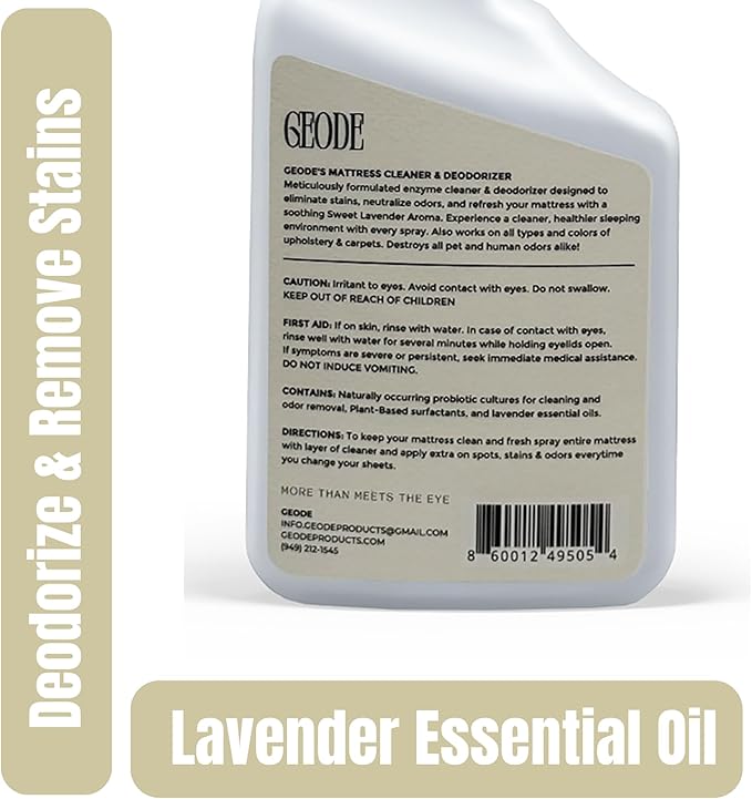 Geode Mattress Cleaner &amp Deodorizer – Natural Enzyme Formula for Stain &amp Odor Removal Sweet Lavender Aroma Eco-Friendly &amp Non-Toxic Safe for All Fabrics (32fl oz)