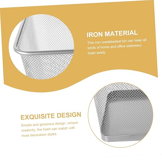 Unomor Household Mesh Design Trash Can Sturdy Iron Wastebasket for Indoor Use for Home Office and College Odor-Resistant Garbage Container