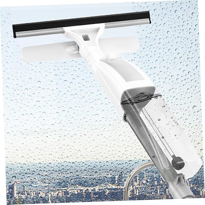FRCOLOR Double-Sided Window Cleaning Brush with Long Handle and Water Spray for Efficient High-Rise Building Maintenance Microfiber Scrubbing Tool