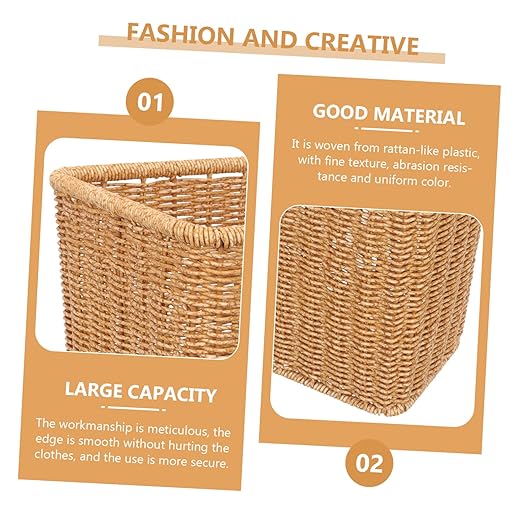PRETYZOOM Nordic Style Woven Trash Can Space-Saving Bathroom Wastebasket No Lid Retro Design for Home Kitchen Paper Bin 100% Handwoven Suitable for Small Spaces