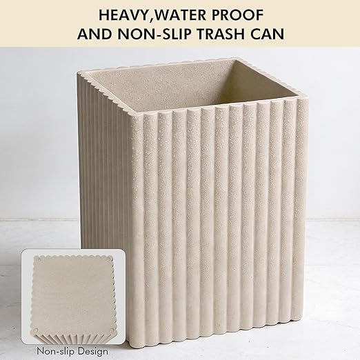 Beige Luxury Stone Bathroom Trash Can Modern Bathroom Office Trash Can Resin Wastebasket Garbage Receptacle Bin for Bathrooms Offices Powder Rooms Kitchens (Square Beige)
