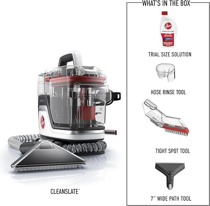 Hoover CleanSlate Plus Portable Carpet + Upholstery Spot Cleaner Machine Powerful Suction with Versatile Tools Pet Stain Remover Car and Auto Detailer Pair with Hoover Carpet Cleaner Solution
