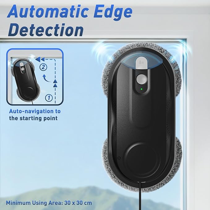 KKI Window Cleaning Robot Automatic Window Cleaner Robot AC Power Dual Spray Max 3200Pa AI Path Planning &amp Edge Detection for High-Rise Windows GlassDoor10xCloths X3