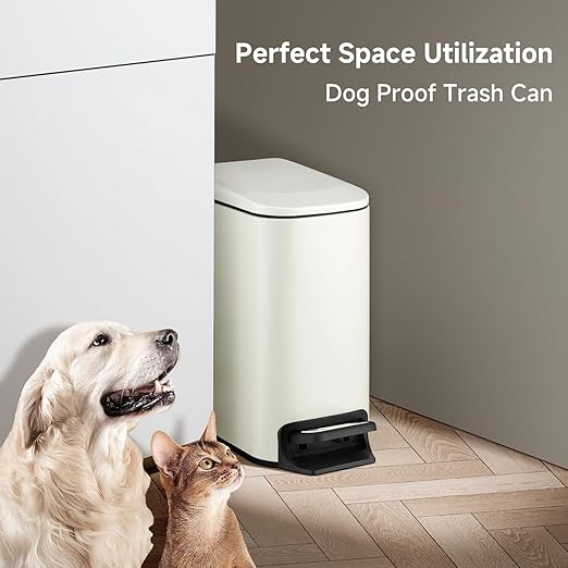 TIPGO Slim Bathroom Trash Can with Lid Soft Close 6 Liter / 1.6 Gallon Stainless Steel Garbage with Removable Inner Bucket Small Trash Bins for Bedroom Office (Cream)