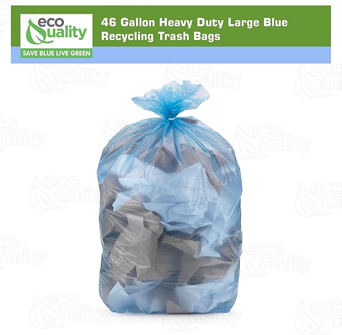 46 Gallon Heavy Duty Large Blue Recycling Trash Bags [40 PACK] -Blue Yard Trash Bags Great for Aluminum Glass bottles and Landscaping Bag Recycling Garbage Bags 2 Mil (46 Gallon - 40 Count)