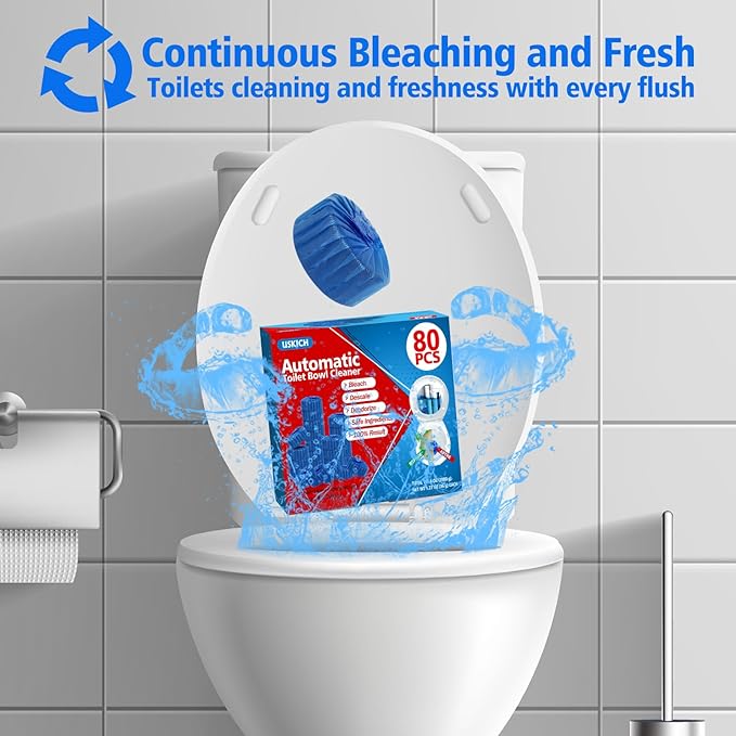 USKICH 80 Pack Toilet Bowl Cleaner TabletsBlue Automatic Toilet Tank Cleaners Long-Lasting Household Toilet CleanersToilet flush Cleaning &amp Deodorizer