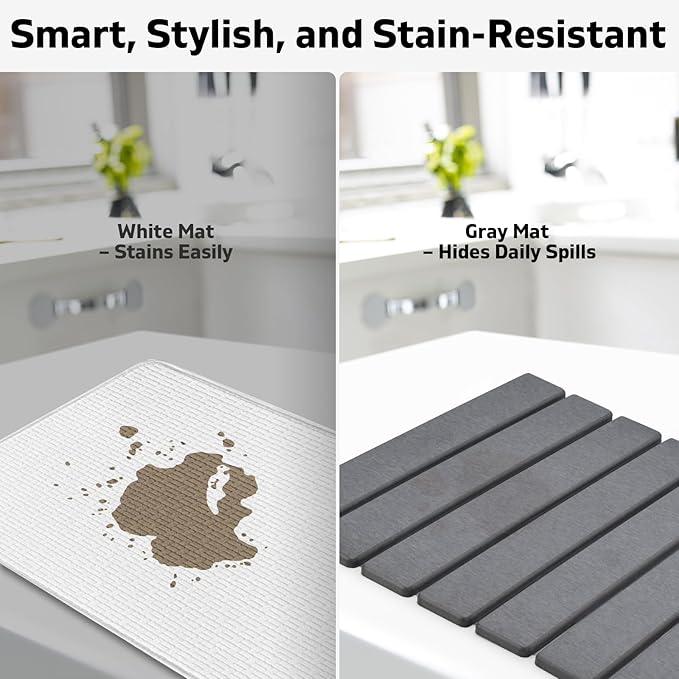 Large Stone Dish Drying Mats for Kitchen Counter 24(L)×16(W) Fast Drying Collapsible Mat Eco-Friendly Absorbent Diatomaceous Earth Mats for Dishes Bottles Match Any Countertop【Dark gray】