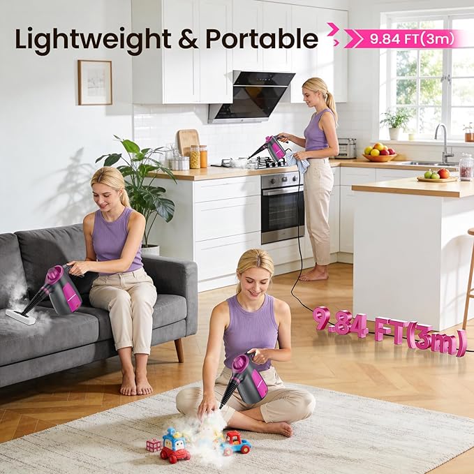 LABIGO Steam Cleaner Pressurized Handheld Multi-Surface Natural Steam Cleaner with 12pcs Accessory &amp Safety Lock Portable Steamer for Cleaning Home Kitchen Bathroom Car Upholstery Grout Wi