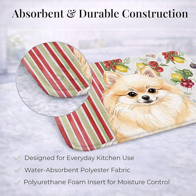Caroline's Treasures Cream Pomeranian Vegetables Dish Drying Mat Absorbent Dish Drying Mat Pad for Kitchen Counter Dish Drainer Mat for Countertop 14 x 21 Multicolor