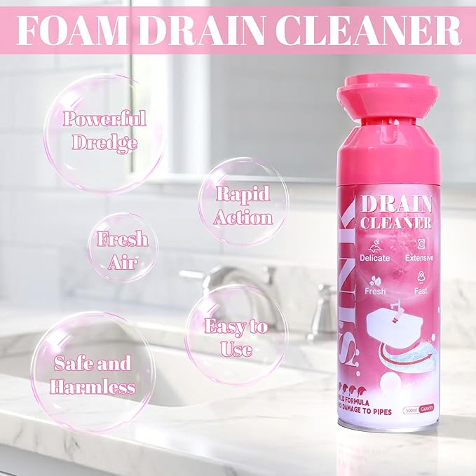 Foaming Drain Cleaner - Sink Cleaner and Deodorizer for Kitchen Sinks Shower Drains and Tubs Monthly Maintenance to Avoid Clogs. (2pcs coral pink)