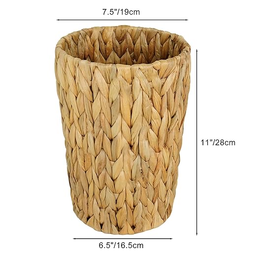 Small Wicker Trash Can Small Bathroom Trash Can Boho Waste Basket for Bedroom Home Office Water Hyacinth Wicker Waste Basket for Bathroom Compact Spaces (Round 2 Gallon)