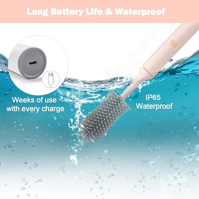 Electric Baby Bottle Brush Set with Rechargeable Electric Bottle Brush Cleaner and Replaceable Silicone Bottle Brushes and Straw Brush Cleaner Waterproof Multi-Purpose Cleaning Brush(Pink)
