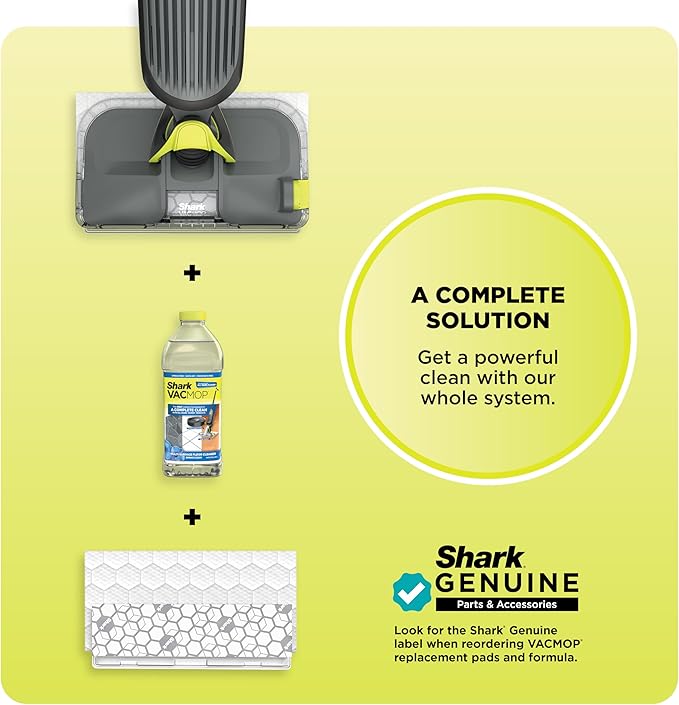 Shark VACMOP Cordless Hard Floor Cleaner Vacuum and Spray Mop Powerful Suction Lightweight LED Headlights Includes 4 Disposable Pads 12oz Multi-Surface Cleaning Solution Gray VM252