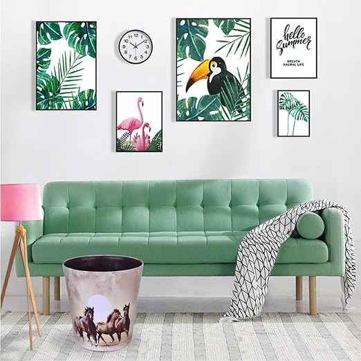10L/2.64 Gallon PU Leather Trash Can Waterproof Decorative Paper Basket for Bedroom Bathroom - (Horse Pattern A)