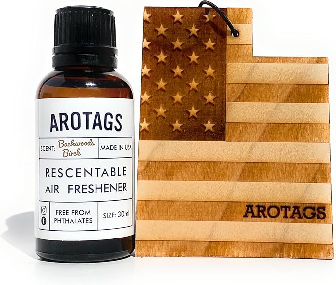 Arotags Car Air Freshener - Reusable Wood Diffuser - Hanging Odor Eliminator - Utah Patriot - Balsam &amp Cedar Scent