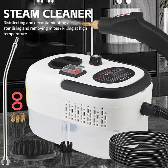 Handheld Steam Cleaner 1500W High Pressure Steam Cleaner with 6 Gear Adjustable and 4 Multi Surface Accessories for Tile Stove Appliance Carpet Mattress (US plug)