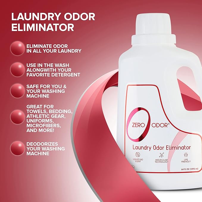 Zero Odor - Laundry Odor Eliminator &amp Deodorizer BUNDLE- Great for Pet Bedding &amp Sweaty Workout Clothes -(16 &amp 64-Ounce)