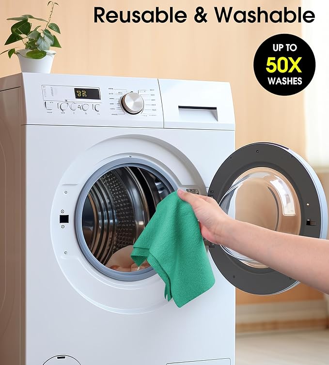 KitchLife Microfiber Cleaning Cloth Roll 100 Pack - Tear-Away Microfiber Paper Towels Lint-Free Reusable Washable for Kitchen Car Dishes and Sensitive Surfaces (Forest Green)