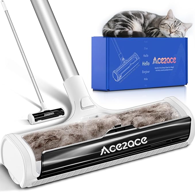 ACE2ACE A3 Pro Carpet Roller for Pet Hair Carpet Pet Hair Removal Tool Reusable Large Lint Rollers 5 Feet Long Handle No Bending No Kneeling Cat Dog Hair Remover for Carpet Rugs Mats Black