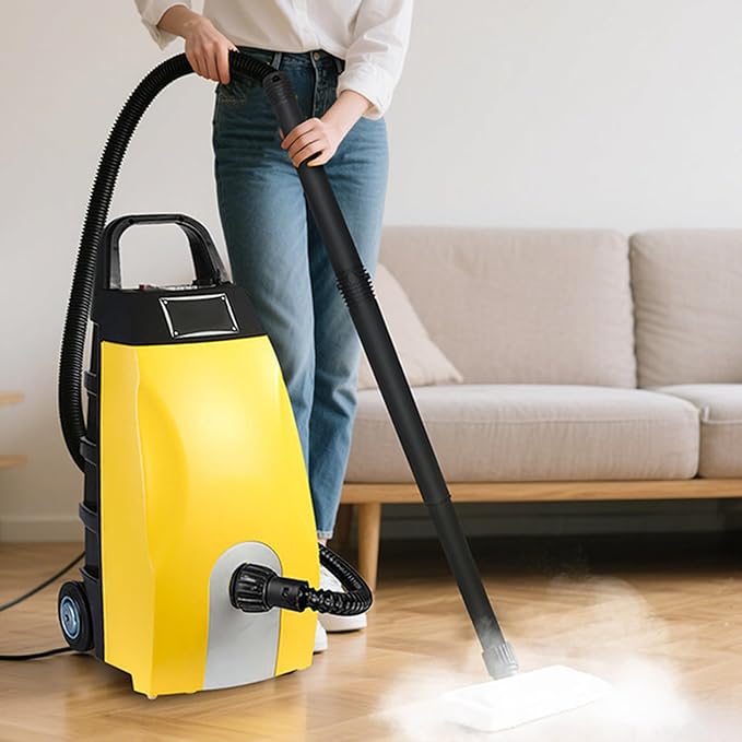 3000W Multi-Purpose High Temp Steam Washe 40s Fast Heat Up with 6 Accessories 3.5L High Pressure Steam Cleaner - Continuous Steam Output for Home Car range hood air conditioner (Yellow+mop)