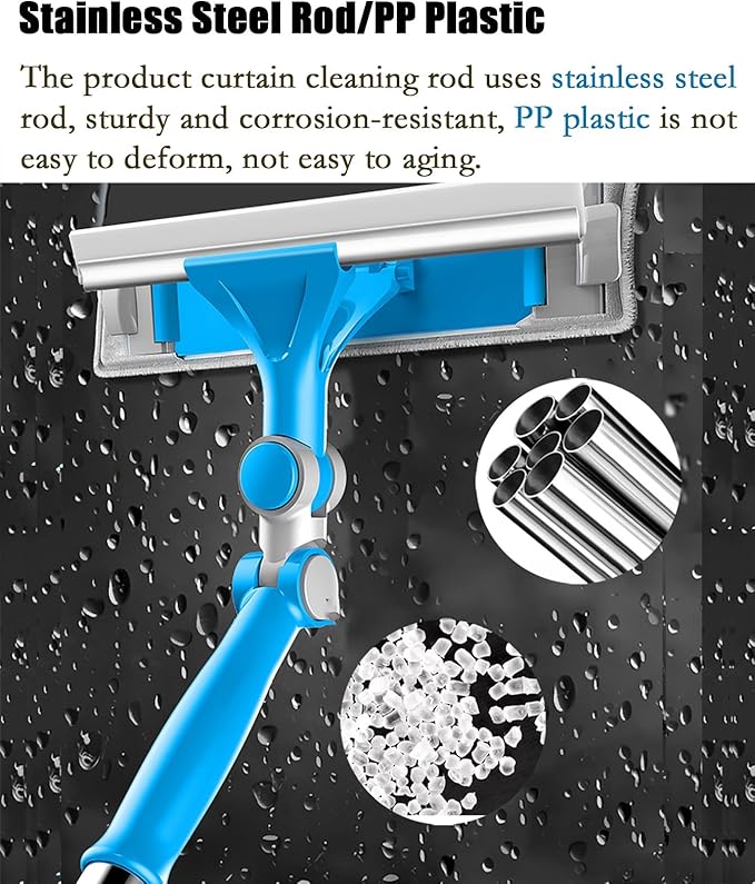 Rotatable Stainless Steel Window Cleaning Rods Glass Washing Kit with Bendable Head &amp Threaded Extension Pole Outdoor Windows Scrubber for Caravans/Auto Glasses/Solar Panel