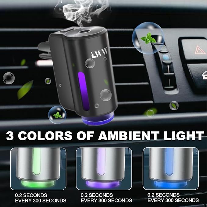 Car Air Freshener Diffuser Portable Intelligent Car Aroma Diffuser with 3 Adjustable Modes Rechargeable Car Aromatherapy MachineTravel Essentials Gifts for Women Men Long-Lasting (10Scents)