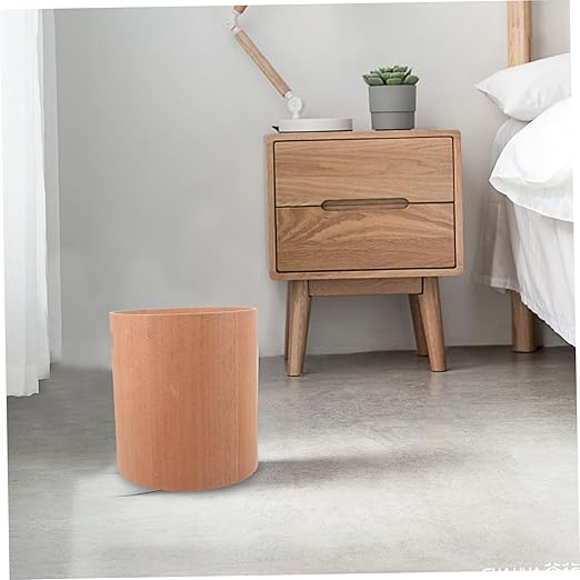Cabilock Japanese Style Wooden Trash Can for Office Desk Minimalist Design Capacity Wastebasket for Home Office Decor