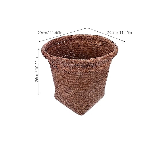 Vintage Straw Woven Wastebasket Office Trash Can with Natural Sustainable Material Smooth Edges for Bedroom Home Storage and Decorative Use