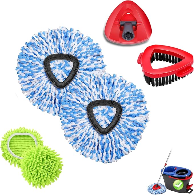 Microfiber Spin Mop Head Refills for Oceda RinseClean 2-Tank System1 Mop Scrub Brush + 1 Mop Base + 4 Pack Machine Washable Spin Mop Heads Replacements