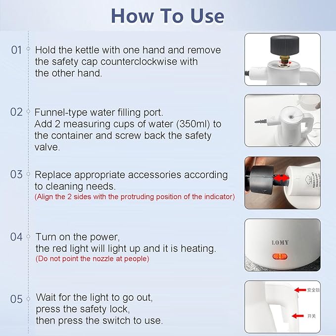 5-in-1 Multi-function Steam Cleaner 1000w Handheld Steam Machine 450ml Large Capacity Water Tank 135/275 Degrees Fahrenheit High Temperature Steam Home And Car Multi-scene Cleaning