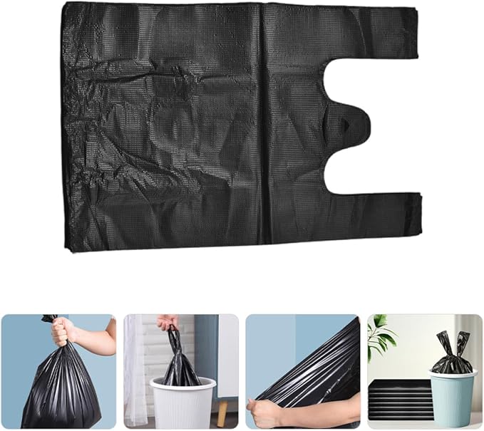 GLEAVI 200pcs Black Plastic Garbage Bags 48.5x31cm Thickened Kitchen Trash Bags with Handles for Home Office Bathroom Use