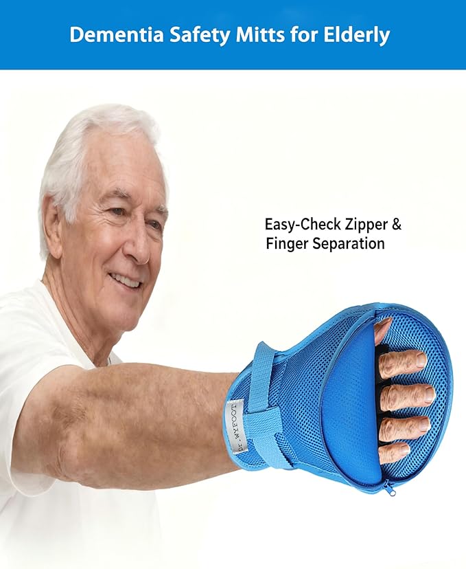 Dementia Restraint Mitts - Anti-Scratch &amp Anti-Pull Safety Gloves for Elderly Reusable with Finger Separation Design