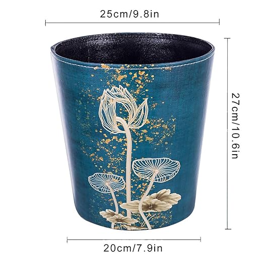 10L/2.64 Gallon PU Leather Trash Can Waterproof Decorative Wastebasket Garbage Bin Paper Basket for Home Office Bathroom - Lotus