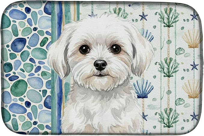 Caroline's Treasures Maltese Coastal Sea Glass Dish Drying Mat Absorbent Dish Drying Mat Pad for Kitchen Counter Dish Drainer Mat for Countertop 14 x 21 Multicolor