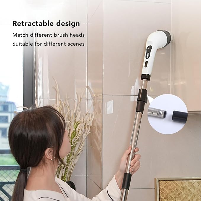 Electric Spin Scrubber with Extendable Handle Cordless Shower Scrubber Rechargeable Cleaning Brush for Tile Floor Bathroom Kitchen 97cm Adjustable Pole 3000mAh