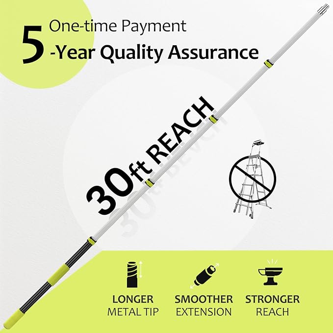 【Upgrade Anti Rotation 】 36ft High Reach Duster Kit5-36ft Lightweight Aluminum Alloy Extension Rod7-Piece Set210° Steering Head Clean Various Anglefor Cleaning CeilingHigh Wall