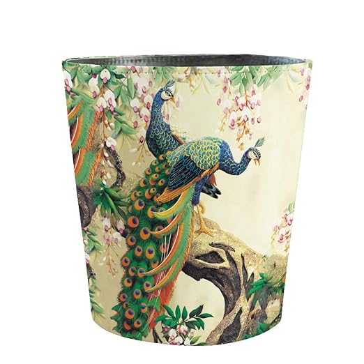 10L/2.64 Gallon Trash Can Decorative Waste Basket PU Leather Waste Paper Basket Waterproof Garbage Can for Bathroom Bedroom Office Kitchen and Living Room - Peacock-4