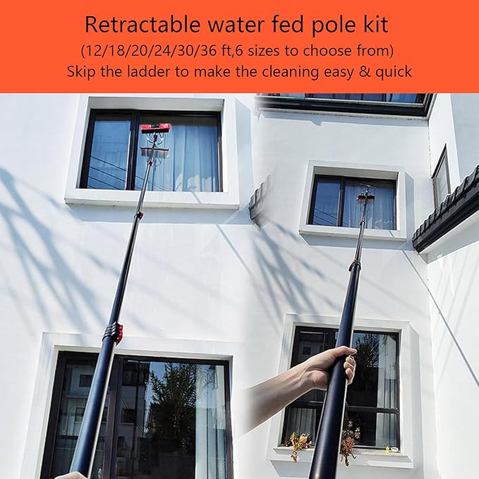 Water Fed Rod Kit Lightweight - Outdoor Windows Cleaner Windows Glass Solar Panel Cleaning Washing Equipment Tool Solution: Hose Spray Washer9m(30ft)
