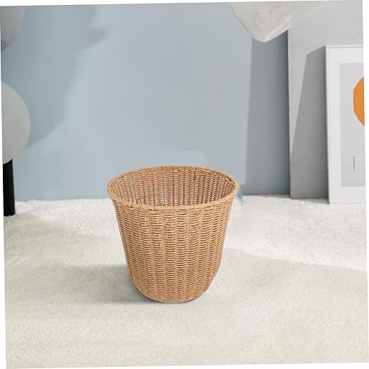 PRETYZOOM Rustic Style Woven Trash Can Multi-Functional Imitation Rattan Waste Basket for Living Space