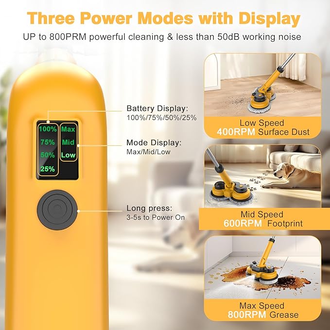 Cordless Electric Mop for Dewalt 20V Battery (NO Battery) 2 in 1 Spin Mop &amp Electric Floor Scrubber Machine with LED Light &amp Water Spray 800 RPM Rotating Electric Mops for Floor Cleaning (Go