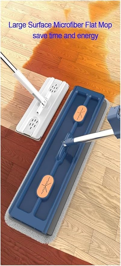 Large Flat Mop2024 New Large Flat MopSelf-contained Dewatering ScraperWall Cleaning with Long HandleMicrofiber Magic 360° with Dewatering Scraper 12027(White+4 Rag)