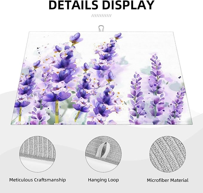 Absorbent Dish Drying Mat For Kitchen Counter Lavender Microfiber Dish Drying Pad Kitchen Gadgets For Easy Clean Multi-Use