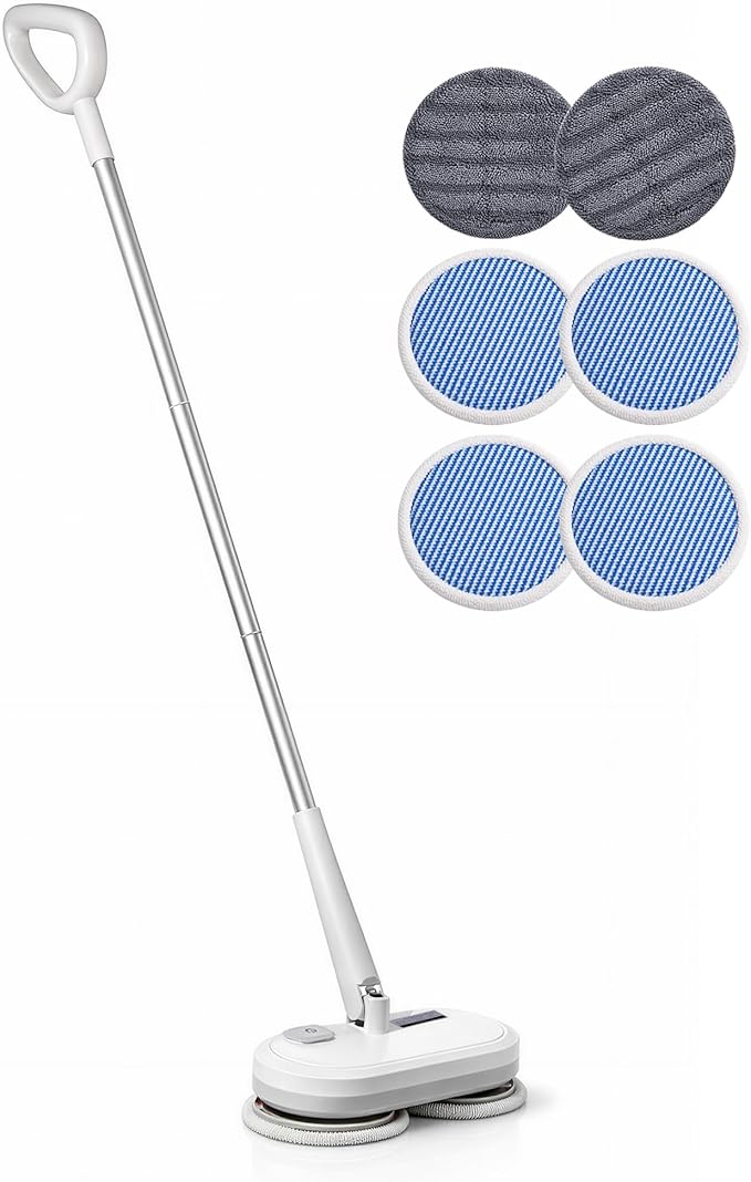 Cordless Electric Spin Mop with 220 RPM High Speed Motor for Hardwood Tile Laminate and Vinyl Floors with 6 White Pads