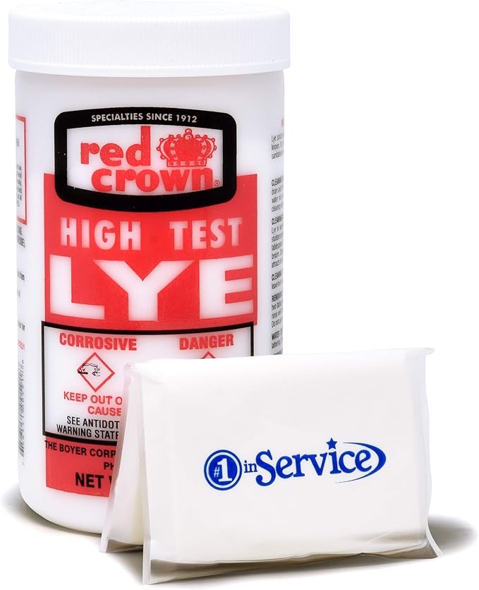 The Boyer Corporation Lye for Soap Making Sodium Hydroxide Pure High Test Lye Caustic Soda Drain Cleaner and Clog Remover 3 Pack with Tissue Pack
