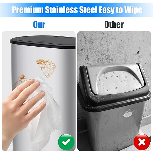 Anzoymx Stainless Steel Bathroom Trash Cans 1.8 Gallons Small Garbage Can with Pop up Lid Dog Proof Narrow Wastebasket Slim Waterproof Litter Trash Bins Set for Bedroom Toilet Office (Silver)