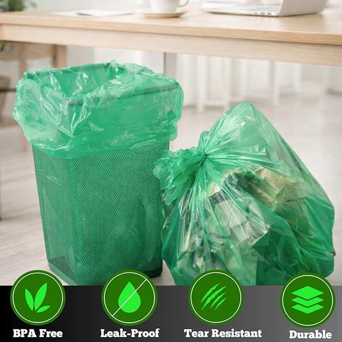 Tall Kitchen Biodegradable Trash Bags 13 Gallon (120 Bags) Eco-friendly Medium Green Garbage Bag 55 Liter Landfill-Friendly Can Liners Portable Camping Toilet Bags Made With epi (120 count)